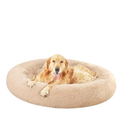Amazon Basics Washable Donut Pet Bolster Faux Fur Bed with Removable Cover, Anti-Slip Bottom for Dog, Beige, 45" x 45" - color: Beige, size: 45" x 45"