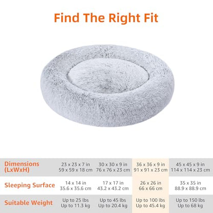 Amazon Basics Washable Donut Pet Bolster Faux Fur Bed with Removable Cover, Anti-Slip Bottom for Dog, Grey, 36" x 36" - color: Grey, size: 36" x 36"