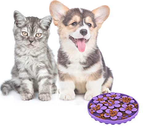 Slow Feeder,Cat Help Slow Down Eating Speed Cut Flower Silicone Rubber Cute Slow Feeder for Puppy/Cat/Dog - color: Purple