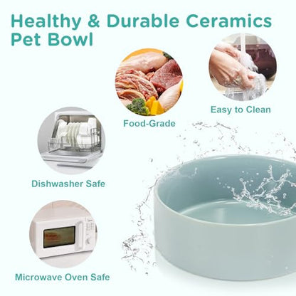 SPUNKYJUNKY Ceramic Elevated Dog Bowls Raised with Acacia Bamboo Wooden Stand, 6.1'' Dog Cat Food Water Bowls Set Non-Slip for Small Medium Sized Breed Microwave Dishwasher Safe - 28.7 OZ,Light Green - color: Light Green, size: 6.1 in - Dual