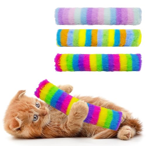 3 Pack Catnip Toys,Soft and Durable Cat Pillows Toys, Crinkle Sound Catnip Toys,Indoor Interactive Cat Kicker Toy, Companion Toys for Cats (Rainbow Set) - color: Rainbow Set