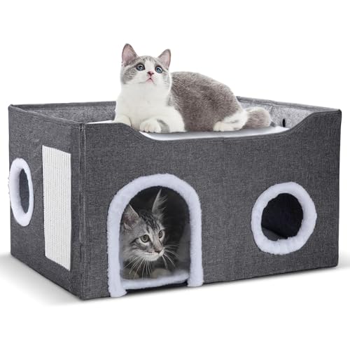Cat House for Indoor Cats – Foldable Cat Cave & Covered Cat Bed, Cozy Hideaway for Small Pets and Large Cats (23.6"x16"x12.8"),Dark Grey - style: Dark Grey