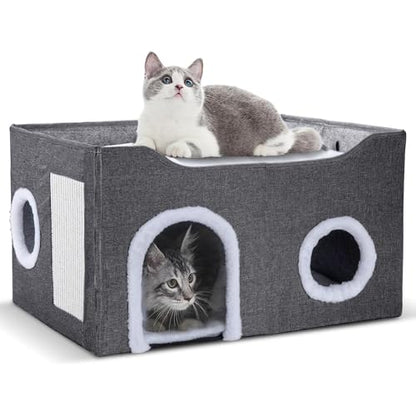 Cat House for Indoor Cats – Foldable Cat Cave & Covered Cat Bed, Cozy Hideaway for Small Pets and Large Cats (23.6"x16"x12.8"),Dark Grey - style: Dark Grey
