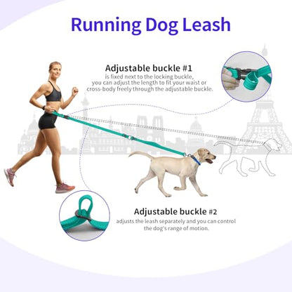 Hands Free Dog Leash by Kazazoo, Adjustable 6-9 FT Waist & Crossbody Leash with Quick Off Buckle, Reflective Stitches for Walking, Jogging,Medium to Large Dogs & Puppies Green-L - color: Green, size: L
