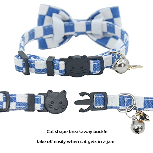 Bowtie Cat Collars Breakaway with Bell, Adjustable Cute Kitty Collars Safety Buckle Kitten Collar for Cat Puppy 7.5-11in (Blue Plaid) - color: Blue Plaid
