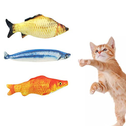WishLotus Catnip Toys 3 Packs, Cotton Filled Interactive Cat Fish Toys with Catnip, Cat Chew Toys Cute Pillow Cat Entertaining Toys for Cats and Kittens (Fish)