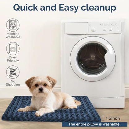 Dog Beds Crate Pad, Dog Bed Mat for Smal Dogs Sleeping, Soft, Durable, Washable & Anti-Slip Crate Pads, Reversible Mat Bed Kennel Mat Cat Bed - color: Navy Blue, size: S(24"*18"*1.5")