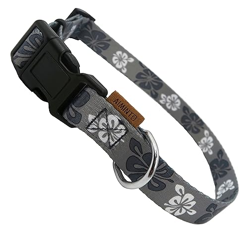 Dog Collar, Cute Floral Pattern, Soft and Adjustable Collar with Quick Release Buckle (XS (Neck 9-13", Width 3/8"), Hawaiian Grey) - color: Hawaiian Grey, size: XS (Neck 9-13", Width 3/8")
