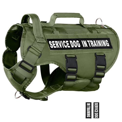 Service Dog Vest for Large Dogs, Green Tactical Harness with Military MOLLE, Breathable Mesh & 39g Metal Buckle - Size XL for Training & Hiking - color: Green, size: XL