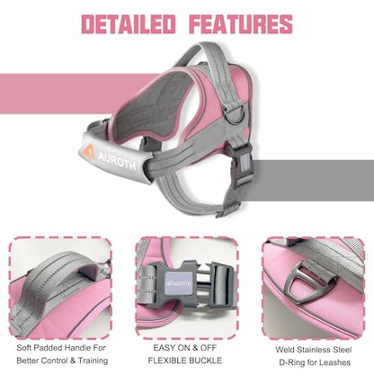 AUROTH Dog Harness and Leash Set, Soft Padded Service Dog Vest with 5.25FT Dog Leash, No Choke, Easy On Pet Vest, Adjustable Reflective No Pull Pet Vest Medium Sized Dog, Easy Walking and Training - color: Pink, size: Medium