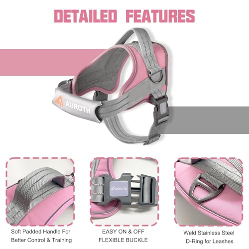 AUROTH Dog Harness and Leash Set, Soft Padded Service Dog Vest with 5.25FT Dog Leash, No Choke, Easy On Pet Vest, Adjustable Reflective No Pull Dog Harness for Large Dogs, Easy Walking and Training - color: Pink, size: Large