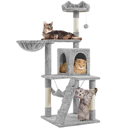 Yaheetech | 54in Cat Tree | Multi-Level Cat Tower w/Spacious Perch, Cozy Condo and Hammock, 3 Scratching Posts, Interactive Toy | Sturdy Pet Furniture | for Indoor Kittens to Large Cats | Light Gray - color: Light Gray