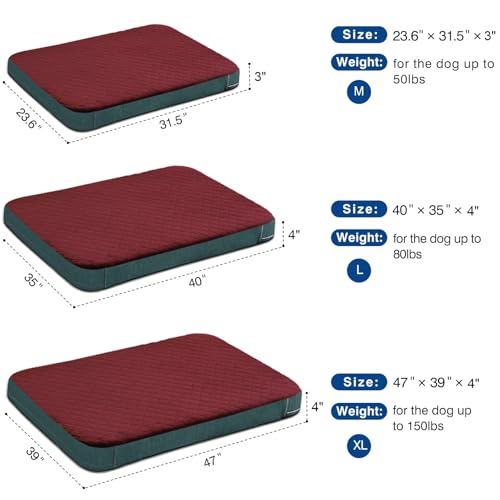 Large Dog Bed, Orthopedic Foam Big Dog Bed Mattress, 40 Inches Joint Relief Pet Sleeping Beds, Non Slip Bottom with Removable Washable Cover, Wine Red - color: Wine Red, size: 40.0"L x 35.0"W x 3.5"Th