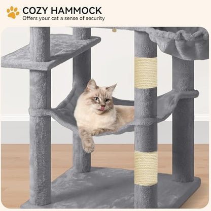 YITAHOME 64.5" Cat Tree, Multi-Level Cat House, Large Cat Condo Furniture with Perch Hammock, Scratching Posts and Dangling Balls for Kittens, Cats and Pets, Light Gray - color: Light Gray, size: 64.5inch