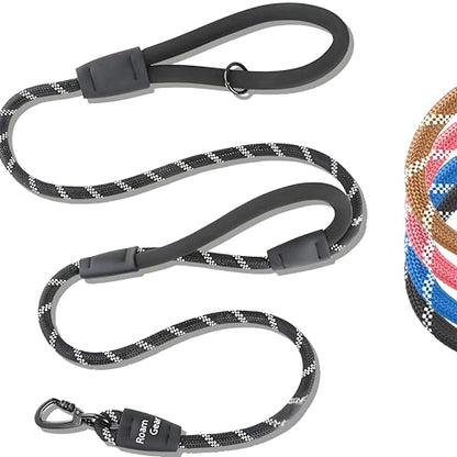 6 Foot Dog Leash, Two Extra Padded Handles, Locking Carabiner Clip, Reflective for Night Visibility, Weatherproof, Heavy Duty Rope Leash, Roam Gear (Black) - color: Black