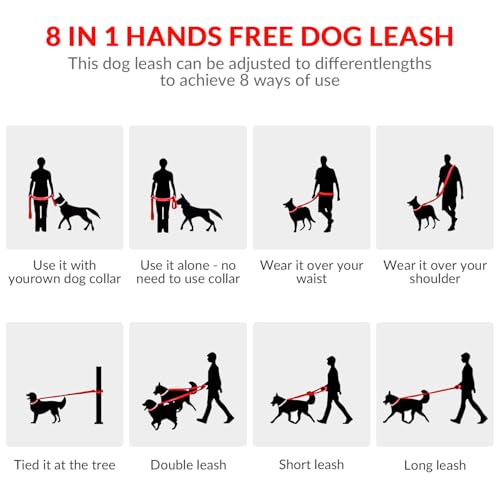 8.2ft Hands Free Dog Leash,Versatile Waist & Crossbody Lead for Medium Dogs,Waterproof & Adjustable for Running Jogging Walking, 360° Swivel Metal Buckle (Red) - color: Red