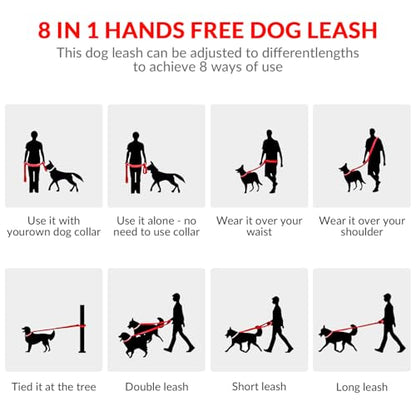8.2ft Hands Free Dog Leash,Versatile Waist & Crossbody Lead for Medium Dogs,Waterproof & Adjustable for Running Jogging Walking, 360° Swivel Metal Buckle (Red) - color: Red