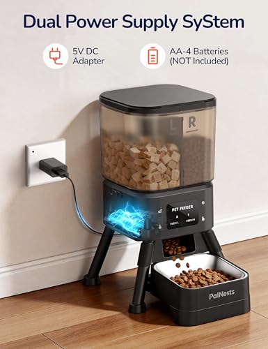 Automatic Cat Feeder, 4L Dual Hopper Smart WiFi Pet Food Dispenser with 2.4G/5G App Control, Custom Schedule, Portion Control, Freshness Lock for Dry Food and Treats, Black