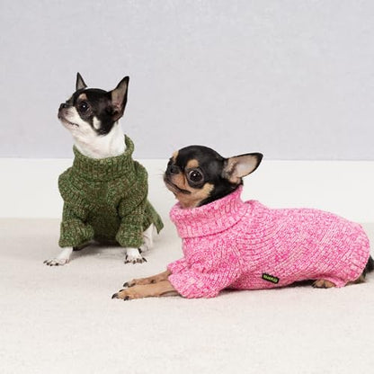 Fitwarm Knitted Turtleneck Dog Sweater, Thermal Dog Winter Clothes for Small Dogs Boy Girl, Holiday Pet Outfit, Heather Green, XS - color: Heather Green, size: X-Small