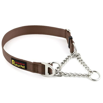 Plutus Pet Martingale Dog Collar with Stainless Steel Chain and Reflective Nylon, Adjustable No Pull Training Collar, for Small Medium, and Large Dogs, Chocolate, M - color: Chocolate, size: Medium