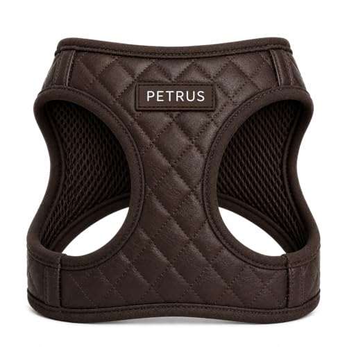 Step in Dog Cat Harness Choke Free Escape Proof Pet Vest Quilted Vegan Leather Breathable Mesh Padded for Small Medium Dogs (Chocolate Brown, Large) - color: Chocolate Brown, size: Large: Neck=12.5-14''/Chest:18-21''