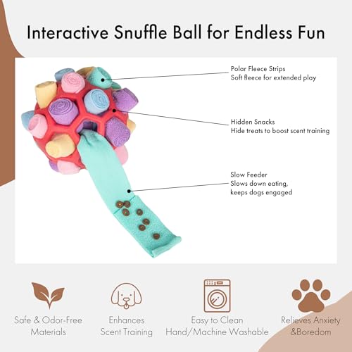 Mira's Pocket Dog Snuffle Ball Toy, Mental Stimulation Chew Toy for Dogs & Cats, 14cm Licking Mat Treat Dispensing Ball with Hollow Design, Slow Feeder for Fast Eaters (Red) - color: Red