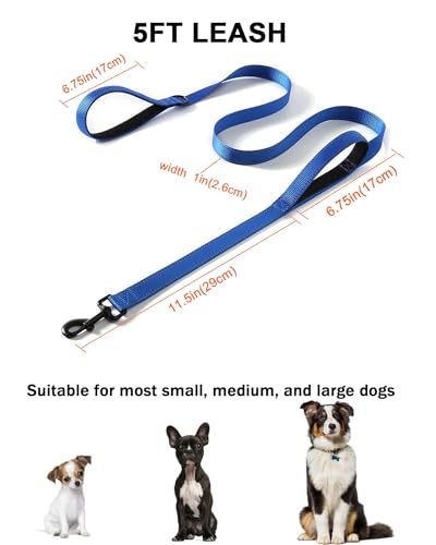 Aeclleca Soft Handle Reflective Black Dog Leash with 2 Padded Handles, 5FT Heavy Duty Pet Lead for Medium & Large Dogs, Comfortable Anti-Slip Grip & Night Safety Design (Blue) - color: Blue