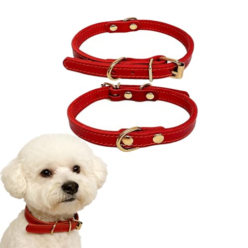 LWBMG Leather Dog Collar,Heavy Duty Dog Collars,Leather Collar for Small Dogs, Handmade Adjustable Handmade Puppy Collars for Small Pet Red - color: Red, size: XS:0.6'' Wide for 11.8''-14.2'' Neck