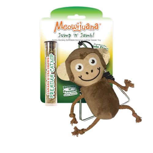 Meowijuana Jump 'n' Jamb Door Hanging Cat Toy | Funky Monkey | Refillable Interactive Catnip Toy | Promotes Play and Cat Health | Includes Potent Catnip Grown in North America - color: Funky Monkey
