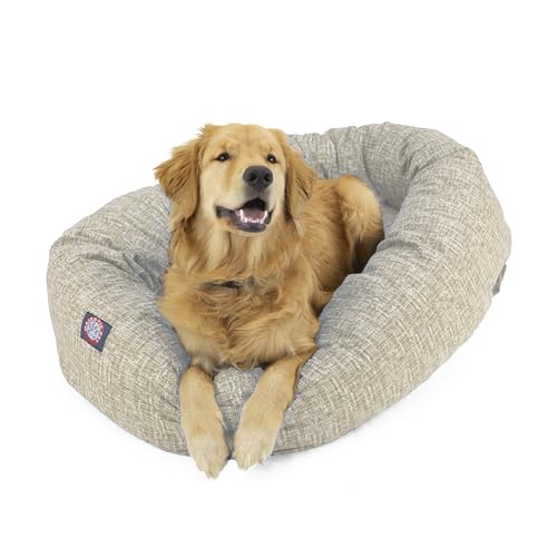 Majestic Pet 40 Inch Bagel Calming Dog Bed Washable – Cozy Soft Round Dog Bed with Spine Support for Dogs to Rest Their Head - Fluffy Donut Puppy Mat 40x29x9 (Inch) Large – Tan - color: Palette Heathered Tan