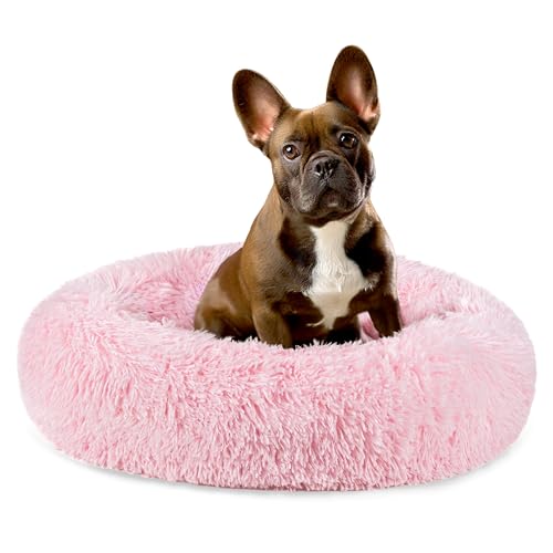 PetAmi Calming Dog Bed for Small & Medium Dogs and Cats, 23 Round Donut Dog Bed, Washable Fluffy Faux Fur Puppy & Cat Bed, Anti-Anxiety Plush Cuddler Pet Bed with Anti-Slip Bottom - Pink - color: Pink, size: Small - 23"