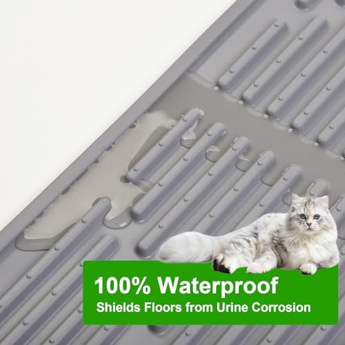 Gosmol Waterproof Cat Litter Mat XXL, 38" x 25" Litter Trapping Mat，Kitty Litter Box Mats Extra Large Easy Clean, Litter Trapping Catcher Mat, Cat Supplies & Accessories for Indoor Cats -Grey - color: Grey