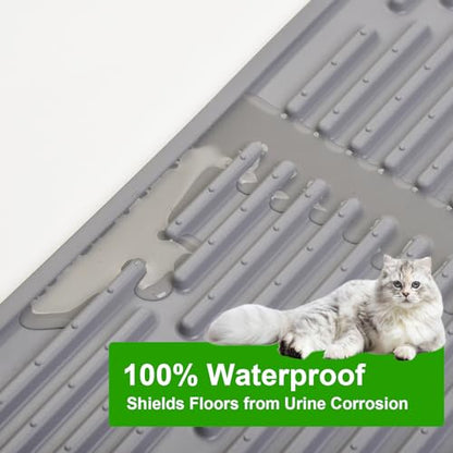 Gosmol Waterproof Cat Litter Mat XXL, 38" x 25" Litter Trapping Mat，Kitty Litter Box Mats Extra Large Easy Clean, Litter Trapping Catcher Mat, Cat Supplies & Accessories for Indoor Cats -Grey - color: Grey