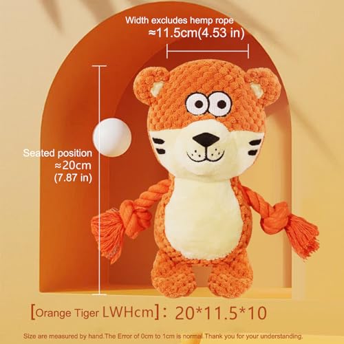 Cute Animals Interactive Squeaky Dog Toy with a Vocal Bladder, Crinkle Paper Stuffed Soft Cotton Chew Toy, Teething Rope Tug of War Pull Toy to Keep Them Busy for Puppy, Small Dogs - Orange Tiger - color: Orange Tiger