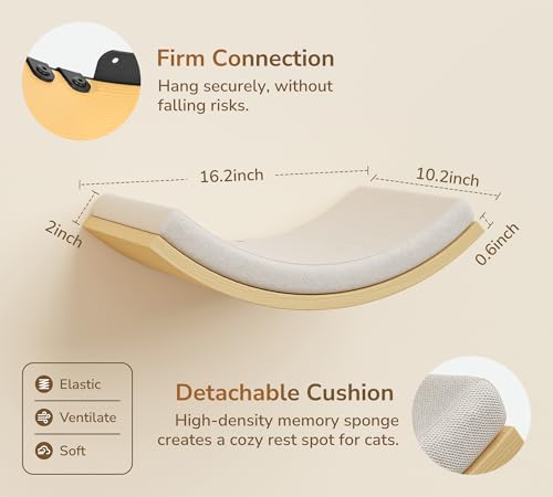 Cat Window Perches, Curved Cat Wall Beige Bed and 2 Floating Wall Steps, Wall Mounted Climbing Shelves for Sleeping, Playing, and Lounging - color: Foam/Felt-Wood, size: 1 Curved Bed 2 Steps