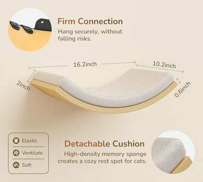 Cat Window Perches, Curved Cat Wall Beige Bed and 2 Floating Wall Steps, Wall Mounted Climbing Shelves for Sleeping, Playing, and Lounging - color: Foam/Felt-Wood, size: 1 Curved Bed 2 Steps