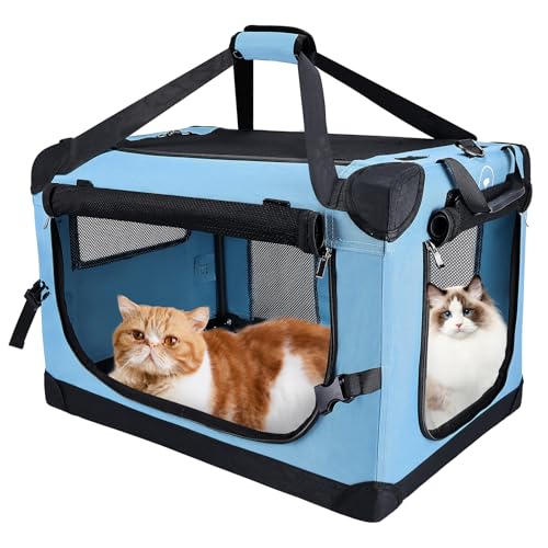 PEGIC Large Cat Carrier for Car Travel, Soft Sided Collapsible Pet Carrier for Outdoor and Indoor Uses, Roomy Extra Large Carrier for 2 Kittens, Large Cat or Puppies up to 50lbs (Teal) - color: Teal