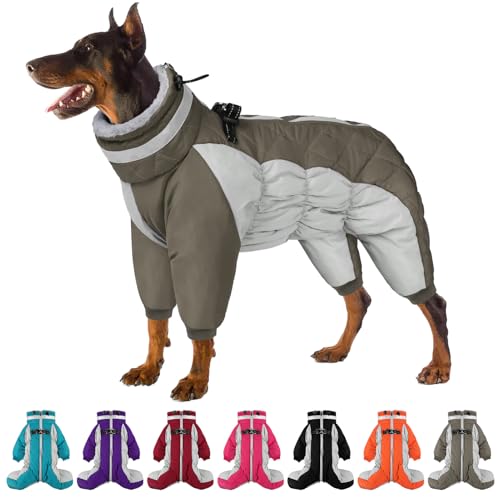 Full Body Dog Coat - Warm Fleece Jacket for Medium Dogs, Turtleneck Winter Coats with Harness, Reflective Dog Snowsuit Windproof Puffer Jackets with Legs for Boston Terrier, Army Green M - color: ArmyGreen, size: Medium