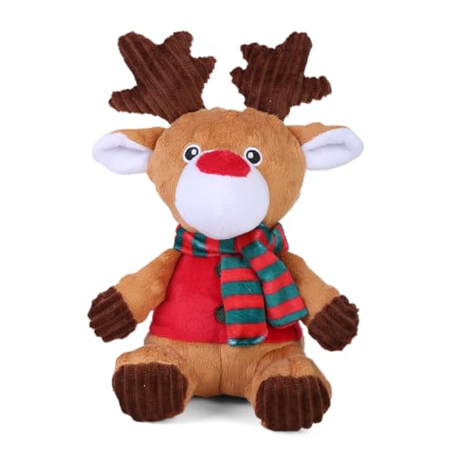 Blnboimrun Christmas Reindeer Plush Dog Toy with Squeaker, Holiday Chew Toys for Puppy Teething, Interactive Stuffed Animal with Crinkle Paper for Small Medium Dogs, Best Gift for Pets - color: Brown Reindeer