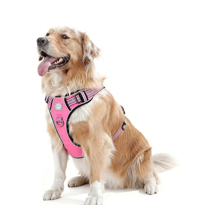 Dog Harness No Pull, 2 Leash Clips, Reflective Mesh Vest with Padded Chest, Adjustable Breathable Pet Harness for Medium Large Dogs (L, Hot Pink) - color: Hot Pink, size: L
