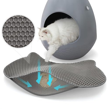 Eggloa6 Cat-Head Cat Litter Mat, Waterproof Kitty Litter Trapping Mat, Double Layer Mat, Easy to Clean, Dark Gray