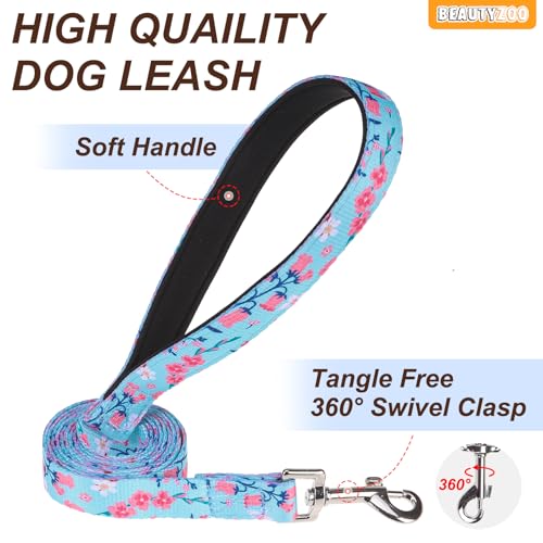 BEAUTYZOO No Pull Dog Harness Small, Adjustable Dog Harness and Leash Set -Easy Wearing with 3 Buckles/Control Handle,No Choke Soft Padded Reflective Pet Vest for Training Walking Hiking,Blue S - color: Blue Flower, size: S: chest 14"-24"