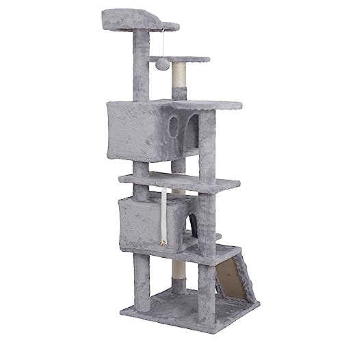 Nova Microdermabrasion 54 in Cat Tree Tower for Indoor Cats Multi-Level Cat Condo Cat Bed Furniture with Scratching Post Kittens Activity Center - color: Light Grey