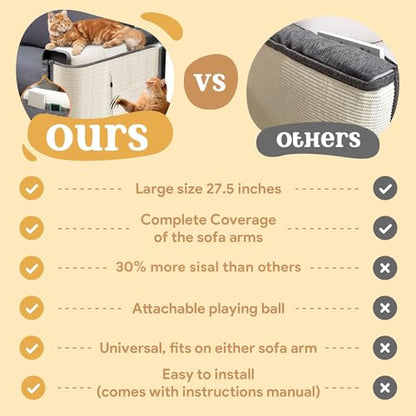 Cat Couch Protector [2- Pack], Natural Sisal, Comes with 2 Playing Balls, Couch Cat Scratcher, Protect Your Couch from Cat Scratching,