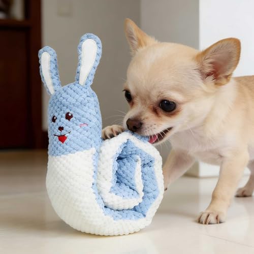 Hide and Seek Plush Dog Toys for Small Medium Dogs, Long Foldable Squeaky Chew Pet Toys with Sounder, Interactive Puzzle Treat Dispensing Machine, Tug of War Snuffle for Indoor Play (Rabbit) - color: Blue Rabbit