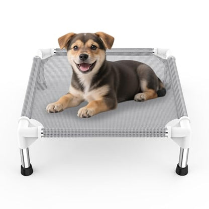 Elevated Dog Bed with Teslin Cooling Fabric - Lightweight Dog Cot for Small Dogs, Waterproof & Washable Breathable Mesh, Raised Pet Bed for Indoor Outdoor Use, Anti-Slip, Easy Clean - size: S-Gray