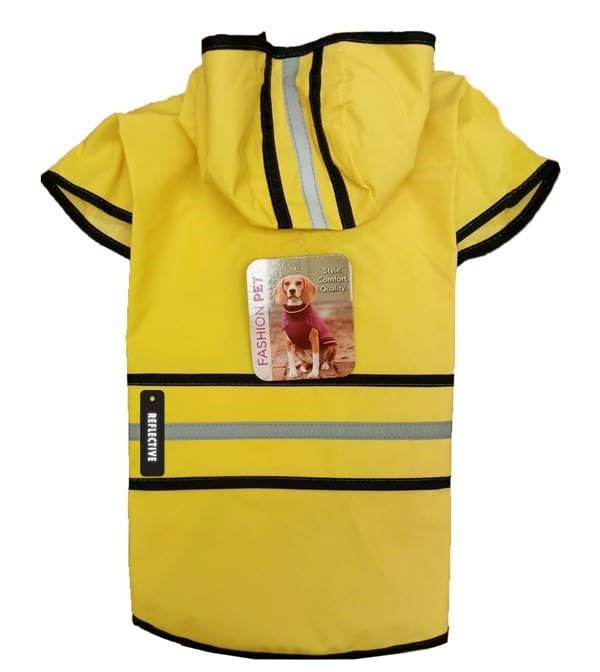 SPOT Rainy Days Slicker - Yellow Dog Rain Jacket With Hood, Reflective Strip for Safety, Leash Hole & Adjustable Velcro Belly Strap, 100% Polyester Water Resistant Pet Raincoat - Large, 17in Long - size: Large