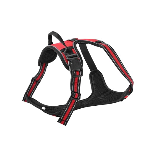 Red No-Pull Dog Harness with 2 Leash Clips，Soft Padded Vest for Medium Dog, Adjustable Reflective Dog Vest Easy to Put on and Take Off, (Neck: 14"~20", Chest: 21"~27", Red M) - color: Red, size: Medium