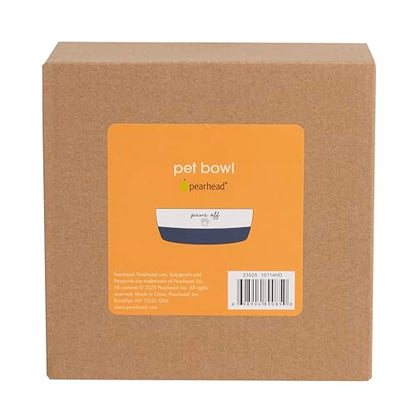 Pearhead Ceramic Paws Off Cat Bowl, Holds 1.3 Cups, Navy Blue and White Stoneware Dish, Non-Skid Feeding Bowl, Microwave and Dishwasher Safe, Small (Pack of 2) - color: Navy Paws Off, size: Bowl Set