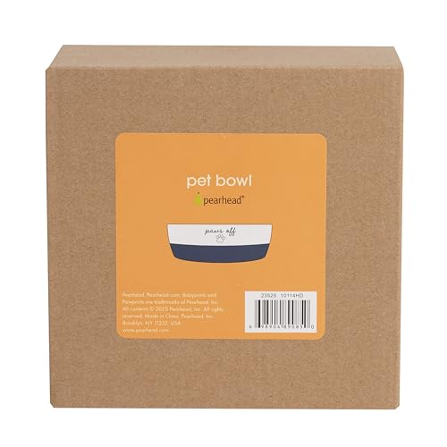 Pearhead Ceramic Cat Bowl – Navy Blue “Paws Off” Design, Holds 12 oz, Stoneware Pet Dish, Non-Skid Feeding Bowl - color: Navy Paws Off, size: Single Bowl